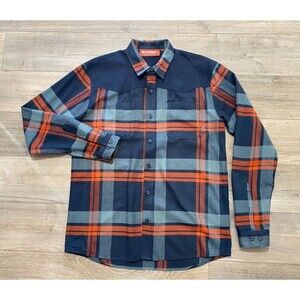 SIMMS Black's Ford Flannel Mens M Navy Plaid Button Up Long Sleeve Western Shirt